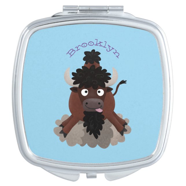 Funny buffalo bison cartoon illustration compact mirror (Front)