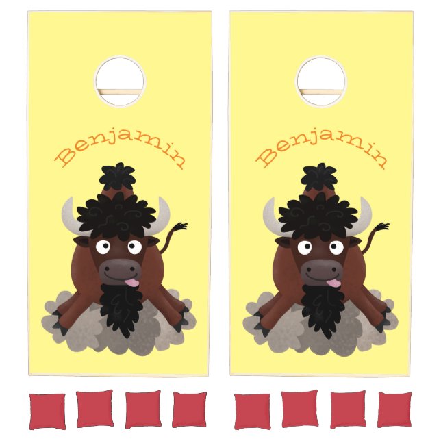 Funny buffalo bison cartoon illustration cornhole set (Set)
