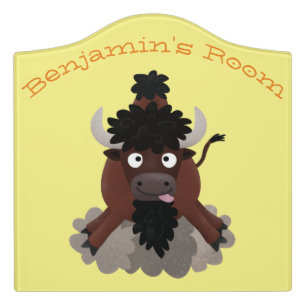 Funny buffalo bison cartoon illustration door sign