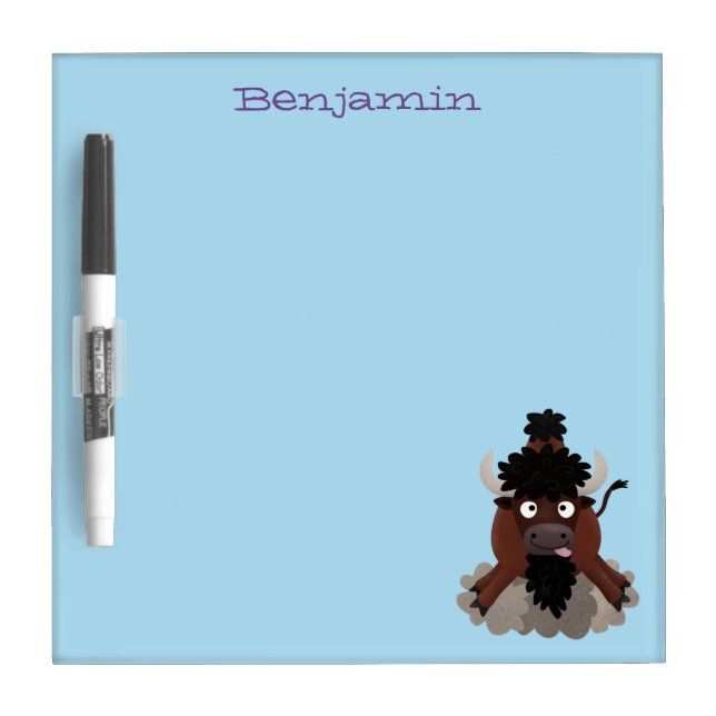 Funny buffalo bison cartoon illustration dry erase board (Front)
