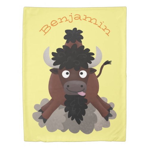 Funny buffalo bison cartoon illustration duvet cover