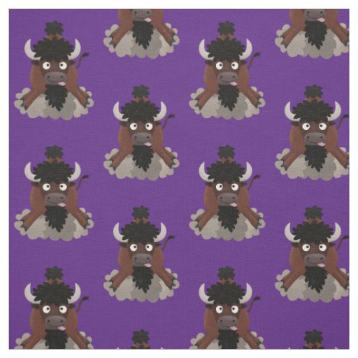 Funny buffalo bison cartoon illustration fabric