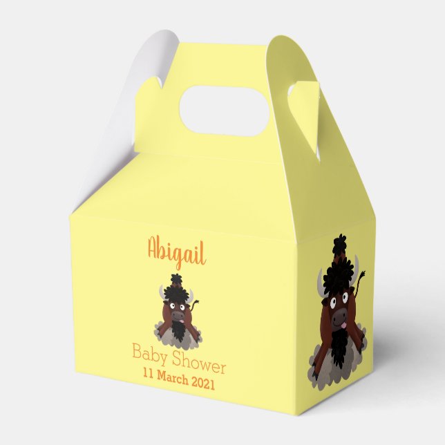 Funny buffalo bison cartoon illustration favor boxes (Front Side)
