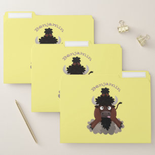Funny buffalo bison cartoon illustration file folder