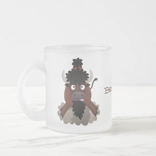 Funny buffalo bison cartoon illustration frosted glass coffee mug