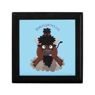 Funny buffalo bison cartoon illustration gift box