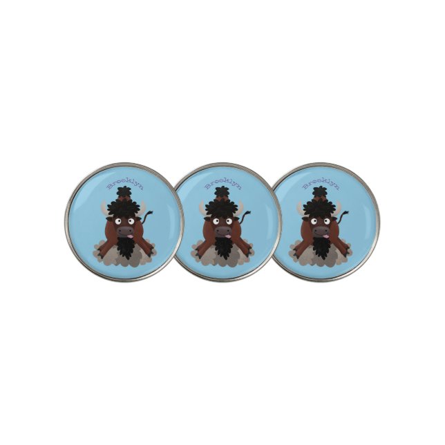 Funny buffalo bison cartoon illustration golf ball marker (3 Up)