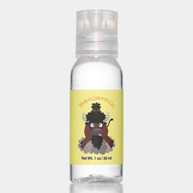 Funny buffalo bison cartoon illustration hand sanitizer (Front)