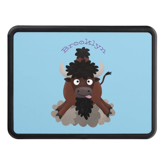 Funny buffalo bison cartoon illustration hitch cover (Front)