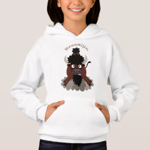 Funny buffalo bison cartoon illustration hoodie