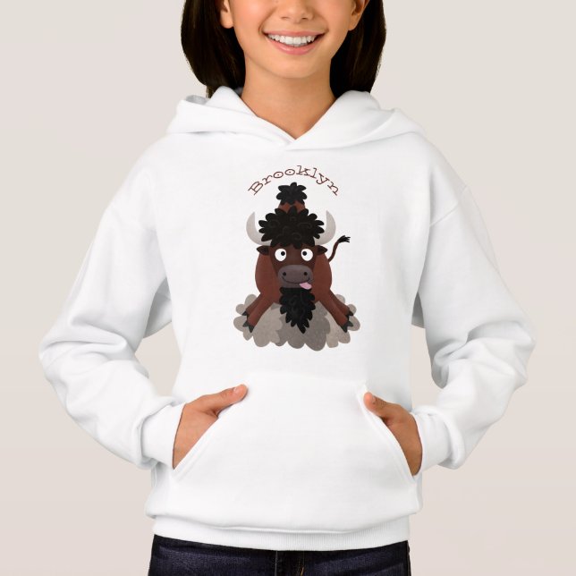 Funny buffalo bison cartoon illustration hoodie (Front)