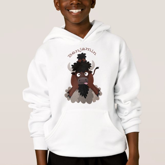 Funny buffalo bison cartoon illustration hoodie (Front)