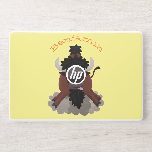 Funny buffalo bison cartoon illustration HP laptop skin (Front)