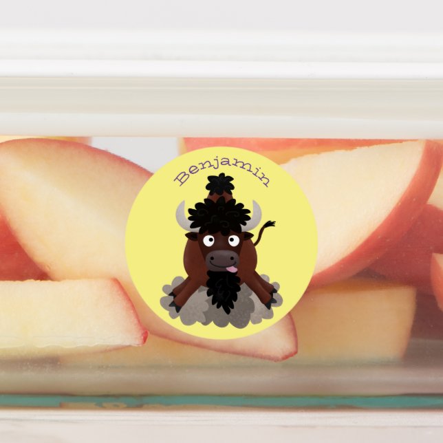 Funny buffalo bison cartoon illustration labels (Affixed)