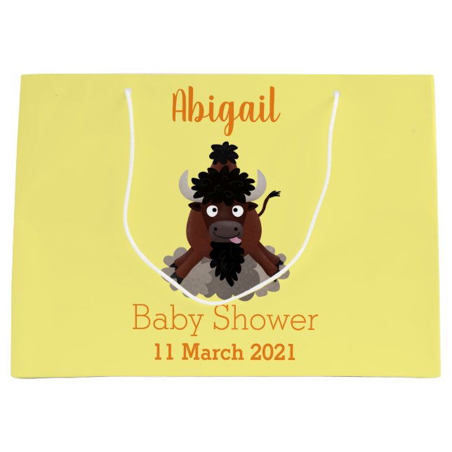 Funny buffalo bison cartoon illustration large gift bag (Front)