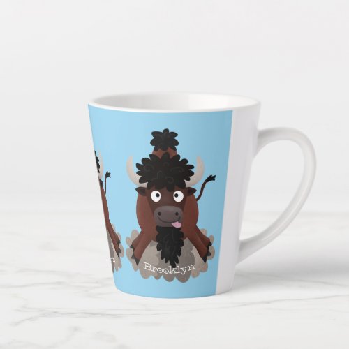 Funny buffalo bison cartoon illustration latte mug
