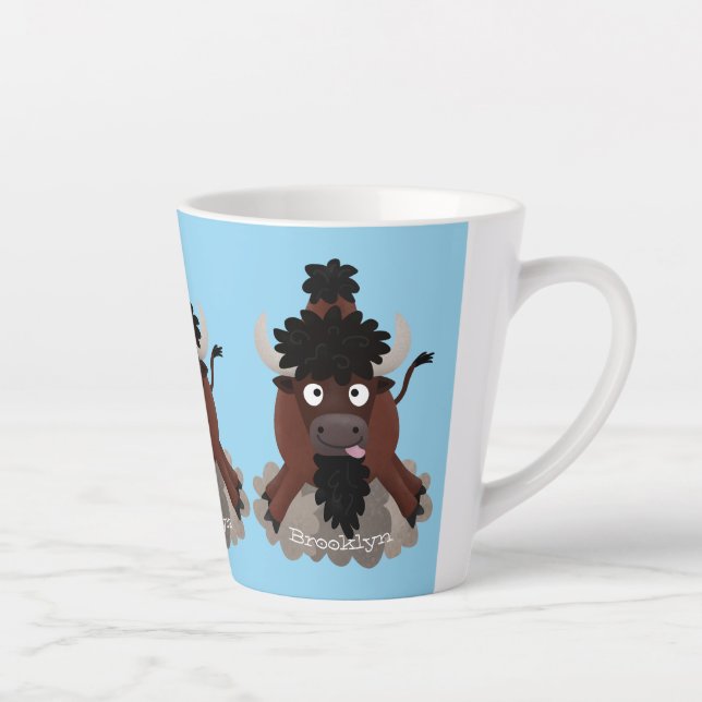 Funny buffalo bison cartoon illustration latte mug (Right)