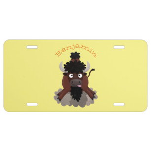Funny buffalo bison cartoon illustration license plate