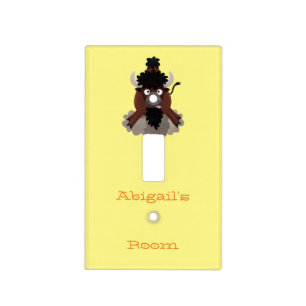 Funny buffalo bison cartoon illustration light switch cover