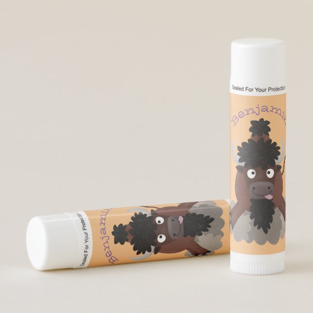 Funny buffalo bison cartoon illustration lip balm (Front)