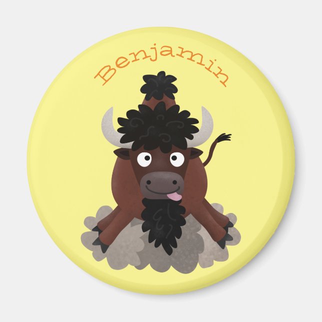 Funny buffalo bison cartoon illustration magnet (Front)