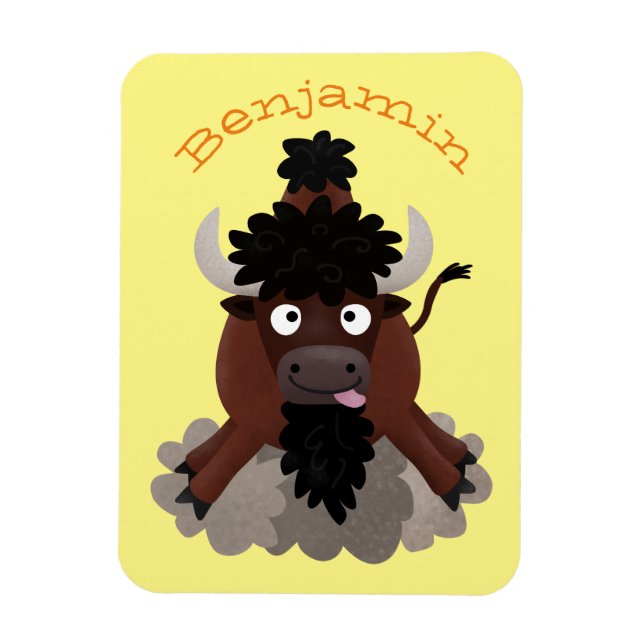 Funny buffalo bison cartoon illustration magnet (Vertical)