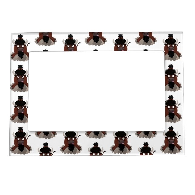 Funny buffalo bison cartoon illustration magnetic frame (Front)