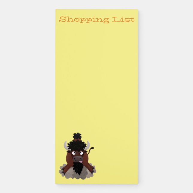 Funny buffalo bison cartoon illustration magnetic notepad (Front)