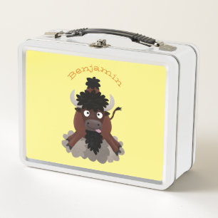 Funny buffalo bison cartoon illustration metal lunch box
