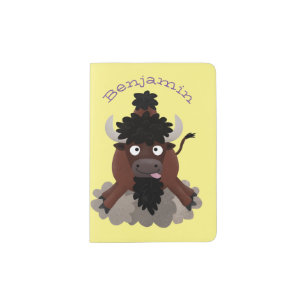 Funny buffalo bison cartoon illustration passport holder