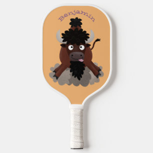 Funny buffalo bison cartoon illustration pickleball paddle