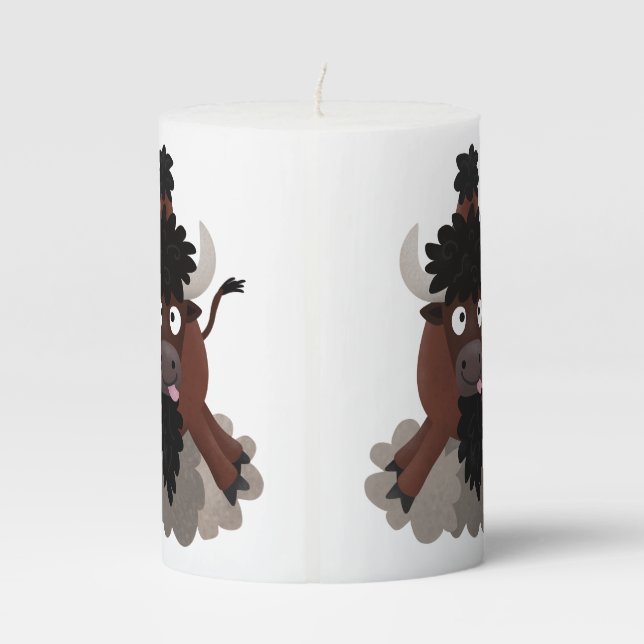 Funny buffalo bison cartoon illustration pillar candle (Back)