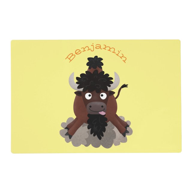 Funny buffalo bison cartoon illustration placemat (Front)