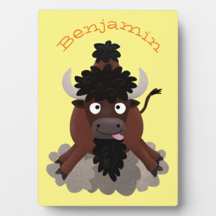 Funny buffalo bison cartoon illustration plaque