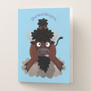 Funny buffalo bison cartoon illustration pocket folder
