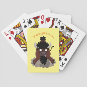 Funny buffalo bison cartoon illustration poker cards