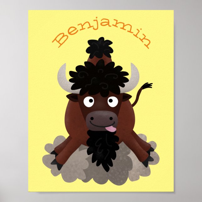 Funny buffalo bison cartoon illustration poster (Front)