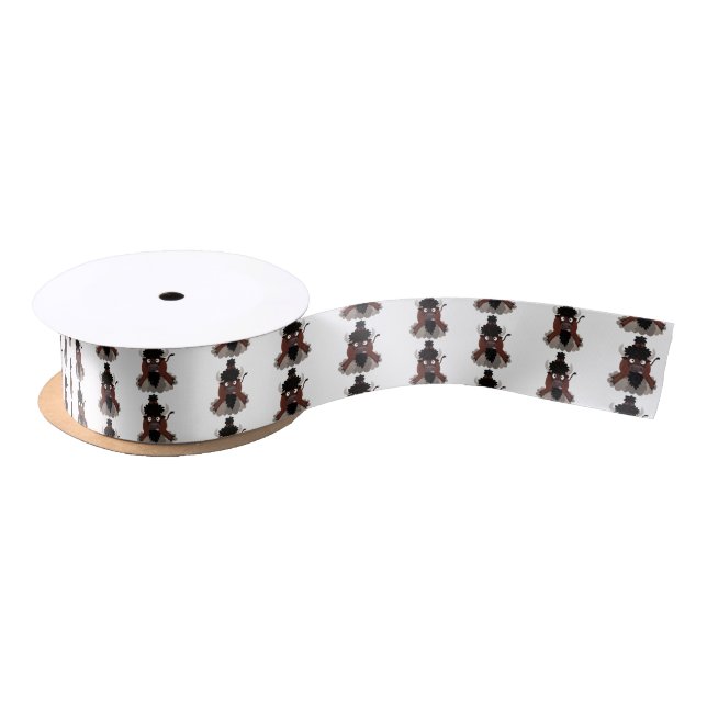 Funny buffalo bison cartoon illustration satin ribbon (Spool)