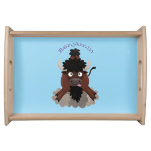 Funny buffalo bison cartoon illustration serving tray