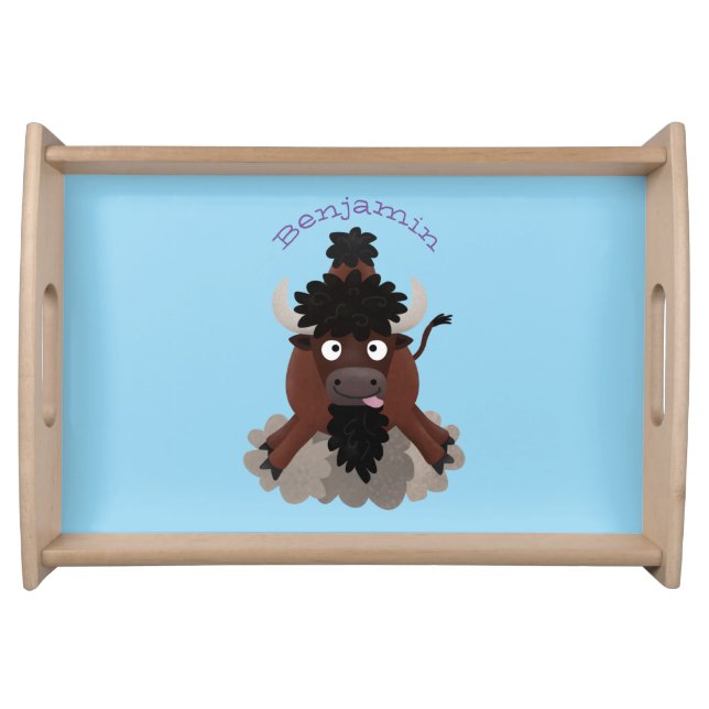 Funny buffalo bison cartoon illustration serving tray (Front)