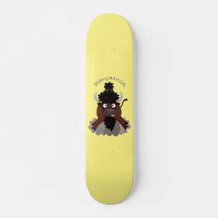 Funny buffalo bison cartoon illustration skateboard
