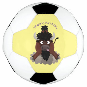 Funny buffalo bison cartoon illustration soccer ball