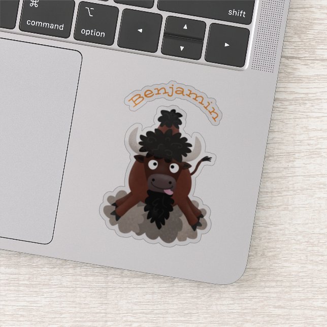Funny buffalo bison cartoon illustration sticker (Detail)