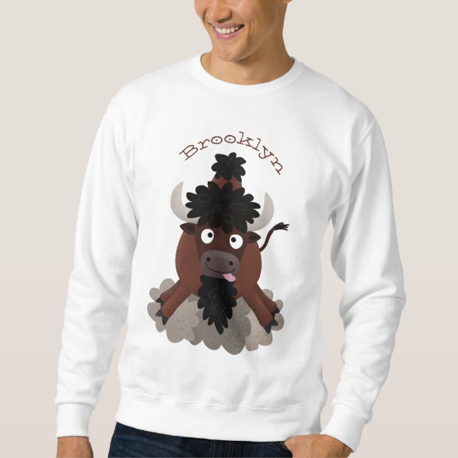 Funny buffalo bison cartoon illustration sweatshirt (Front)