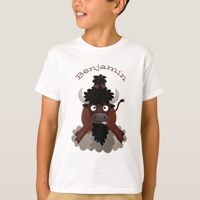 Funny buffalo bison cartoon illustration T-Shirt (Front)
