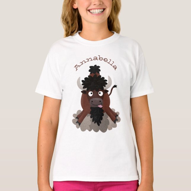 Funny buffalo bison cartoon illustration T-Shirt (Front)