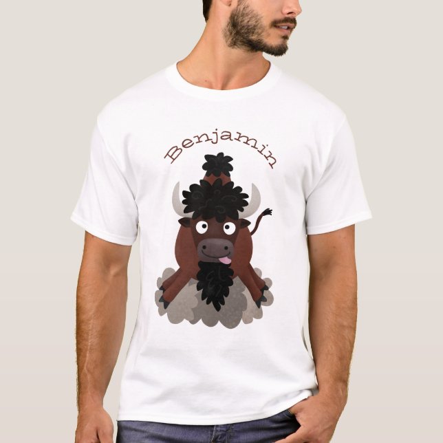 Funny buffalo bison cartoon illustration T-Shirt (Front)