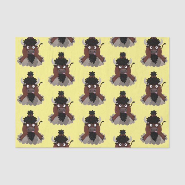 Funny buffalo bison cartoon illustration tissue paper (Front)