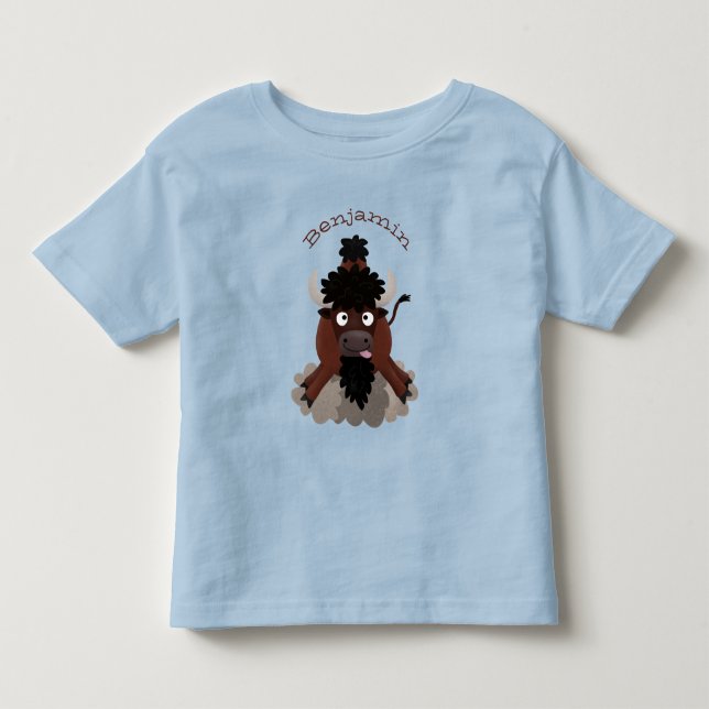 Funny buffalo bison cartoon illustration toddler t-shirt (Front)