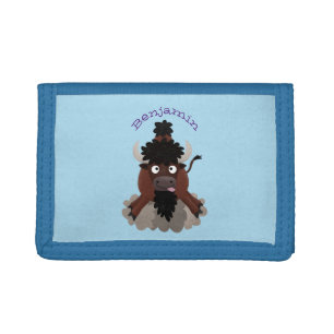 Funny buffalo bison cartoon illustration trifold wallet